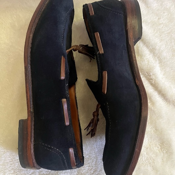 RARE MODEL | ALLEN EDMONDS 11E NAVY BLUE SUEDE ACHESON TASSEL LOAFER DRESS SHOES - Picture 3 of 13